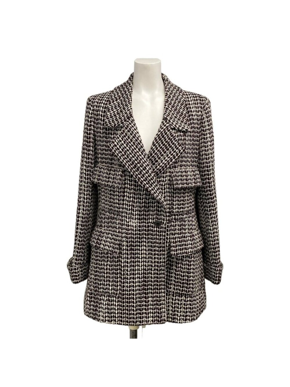 Chanel Jacket 42 L Dark Brown Long Sleeve Tweed Winter Autumn Wool
